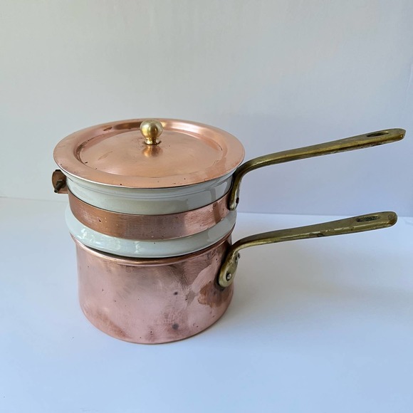 Unknown Kitchen Vintage Copper Double Boiler W Hall Porcelain Pot